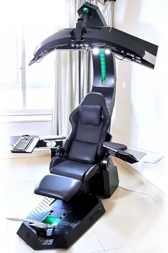Black,Zero Gravity Computer Cockpit, Comfortable Gaming Chair - Ergonomic Zero Gravity Video Game Chair, Luxury Ergonomic Computer Cockpit Workstation