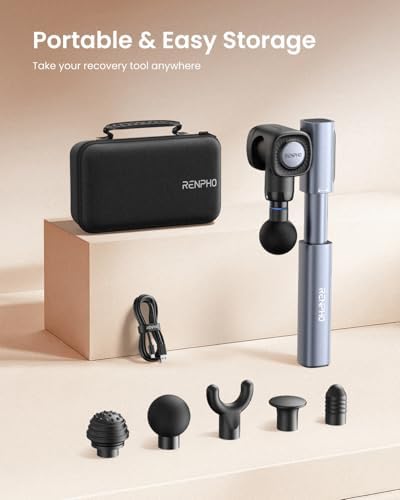 RENPHO Foldable 2-in-1 Massage Gun with Extendable Handle, 0-90° Angle