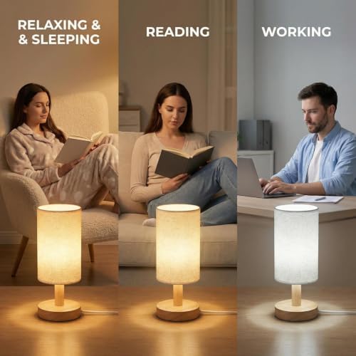 Touch Bedside Table Lamp with 3 Color Temperatures & Stepless Dimming