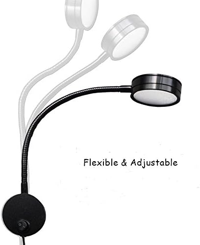 5W Wall Mounted Reading Light Flexible Gooseneck LED Sconce Lamp with Plug & Switch for Bedroom, Office, Workbench, Studio (03 Black Cool)