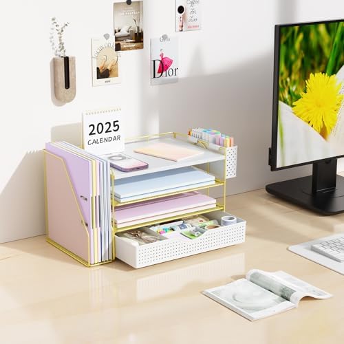 Wood Desk Organizers and Accessories with File Holder & Catalog Racks