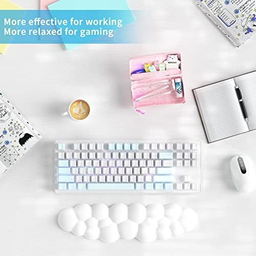 Cloud Wrist Rest Keyboard, White Cloud Palm Rest with PU Leather Memory Foam Cute Keyboard Rest for Wrist Support and Arm Rest, Desk Cloud Wrist Pad for PC Gaming/Hand Cushion/Computer/Office