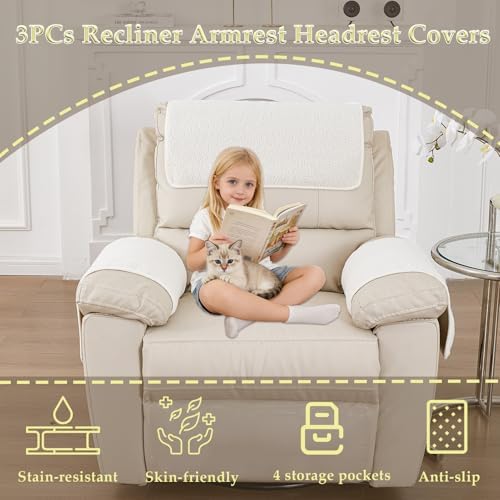 Armrest Covers for Recliner set of 3 Couch Arm Covers with Pockets for Sofa