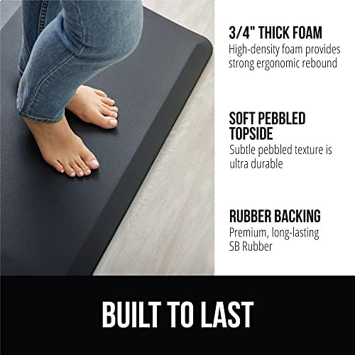 GORILLA GRIP Comfortable Cushioned Kitchen Mats for Floor, Waterproof Stain Resistant Top, 3/4 Inch Thick Ergonomic Standing Desk Anti Fatigue Mat, Supports Ankles and Feet, 17x24, Black (Pack of 2)