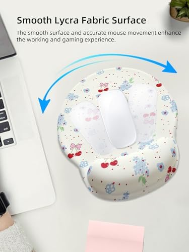 Lily Floral Mouse Pad Wrist Support Wrist Rest, Flower Ergonomic Mouse Pad with Non-Slip Base for Office Gaming Working Computers,Desk Accessories Pain Relief Mouse Mat, Cherry