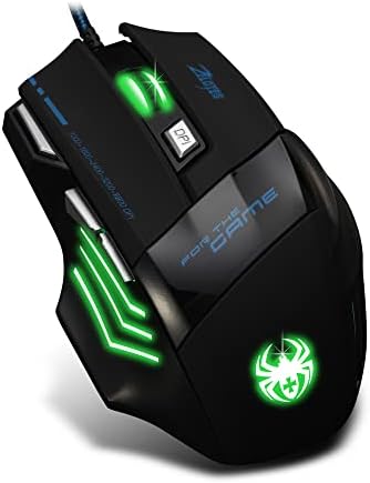 zelotes Ergonomic Gaming Mouse with Rapid Fire Button, 7200 DPI(5-Level Adjustable), 7 Buttons,LED Lighting, USB Wired Optical Mouse for Office/Gaming, Compatible with Laptop/PC (Black)