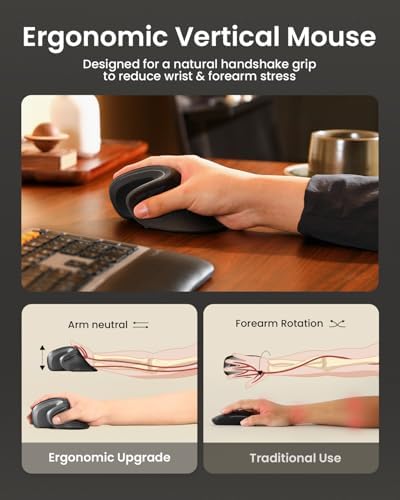 ProtoArc EM11 NL Wireless Ergonomic Vertical Mouse, Rechargeable, Gray
