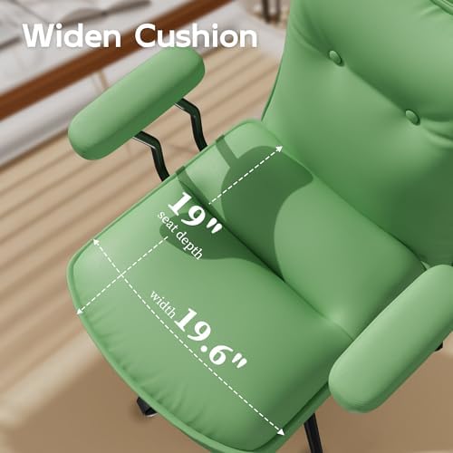 Sage Green Office Chair with Triple-Layers Thicken Wide Seat, Mid Back Leather Desk Chair with Wheels and Arms, Mid-Century Modern Computer Chair for Home Office