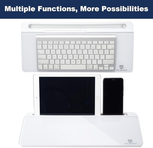 TSJ OFFICE Small Desktop Whiteboard -Glass Dry Erase Board Computer Keyboard Stand White Board Surface Pad with Drawer, Desk Organizers with Accessories for Office, Home, School Supplies - White