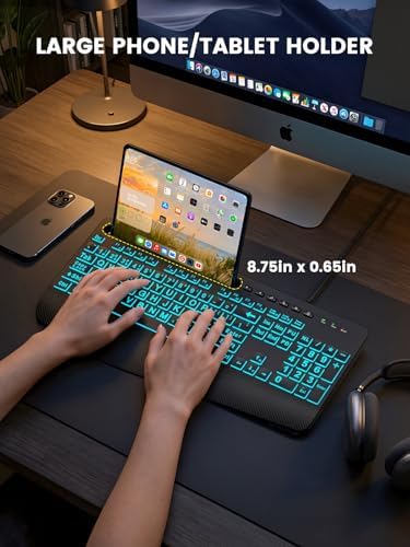 SABLUTE Large Print Wired Keyboard, Ergo Wrist Rest, 7 Colors Backlight