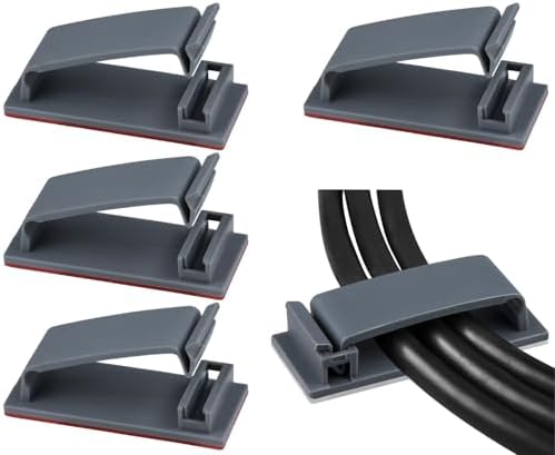 SOULWIT 50Pcs Self Adhesive Cable Management Clips, Cable Organizers Wire Clips Cord Holder for TV PC Ethernet Cable Under Desk Home Office (Grey)