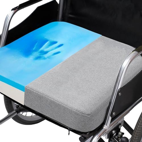 CYLEN Ifoam Memory Foam Layer Wheelchair Cushion - Seat Cushion for Wheelchair-Office Chair, Kitchen Chair-Pressure Sore and Tailbone Pain Relief-High Dense Polyfoam Base (Grey, 18×16×3 inch)