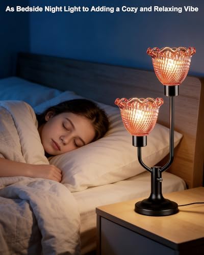 Lightdot Mid Century Modern Table Lamp Dimmable Vintage Red Glass Lamp Gift