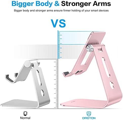 OMOTON Adjustable Tablet Stand for Desk, Upgraded Longer Arms for Greater Stability, T2 Tablet Holder with Hollow Design for Bigger Sized Phones and Tablets Such as iPad Pro/Air/Mini, Rose Gold