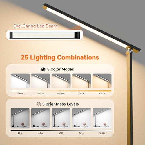 ShineTech LED Desk Lamp for Home Office, Foldable Reading Lamp with Adapter