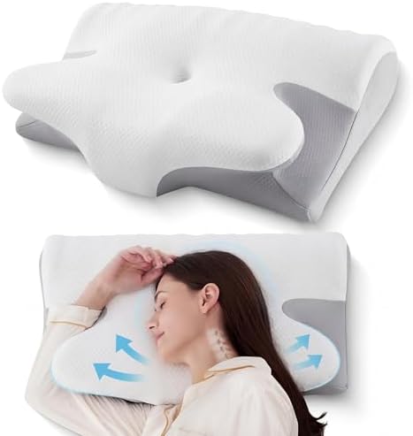 BDEUS Ergonomic Cervical Pillow for Side Sleepers, 2-in-1 Contour Orthopedic Memory Foam Pillow for Neck Shoulder Pain Relief, Sleep Apnea, Anti Snore, Pillow with Arm Rest, Head Cradle, White