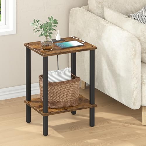 TUTOTAK End Table with Charging Station, Side Table Set of 2, Nightstand