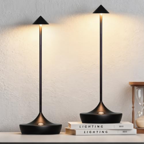Cordless Rechargeable LED Table Lamp Set of 2, Black