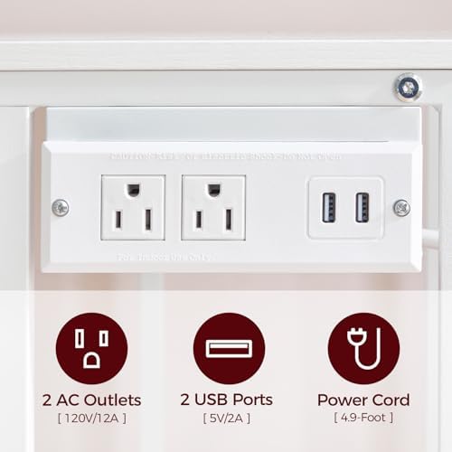 MAHANCRIS Mobile Printer Stand, 3-Tier Industrial Printer Cart with 2 AC Outlets and 2 USB Ports, Rolling Printer Table on Wheels for Home Offices Kitchen Organization Rack, White PTWT78E01