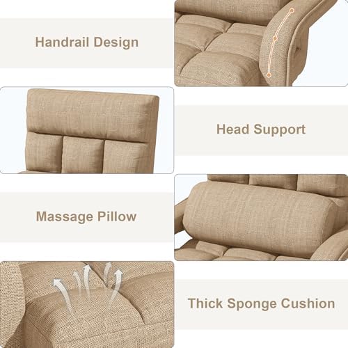 Floor Gaming Chair for Adults, 6-Position Adjustable Chaise Lounge Chair with Meditation Arm, Foldable Lazy Sofa with Pillow, Comfy Chair Indoor for Bedroom Dorm Living Room, Beige