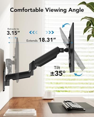 HUANUO Computer Monitor Wall Mount for 22"-35" Screens, Gaming Wall Mount Monitor Arm Holds up to 26.4lbs, Vesa Mount with Tilt, Swivel, Rotation, Supports 75x75mm, 100x100mm, 200x200mm, Black