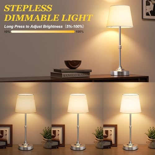Kakanuo Rechargeable Cordless Table Lamp Silver - 1 Pack 4000mAh Battery Operated Lamp, 3000K Warm Light, Touch Control Stepless Dimming, for Bedside, Dining Table, Home Decor