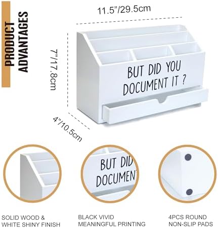 EXQUIDECA Wooden White Countertop Mail Storage with Drawer and Compartments