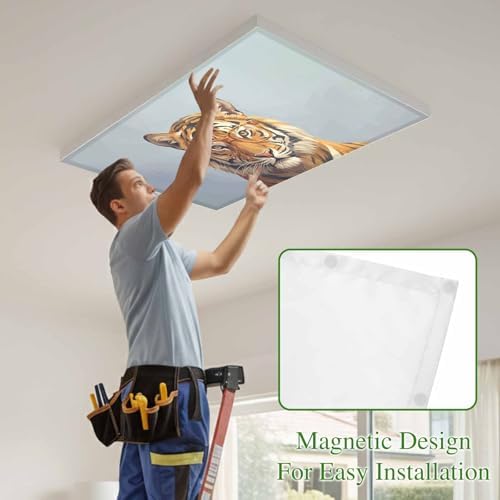 Blue Tiger Fluorescent Light Covers for Ceiling Lights 4x2 feet, 3 Pack Magnetic Light Filters for Classroom, Funny Animals Modern Art Fluorescent Lamp Shade Panel for Office School Drop Home
