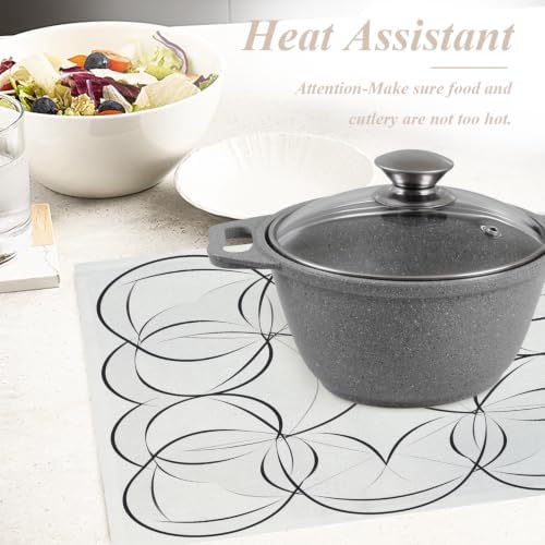 Shrahala Geometric Pattern Placemats, Symmetrical Circle Design Table Mat Linen Burlap Washable Double-Deck Heat Insulation for Dining/Kitchen Table Set of 8 (12 X 18 Inch)
