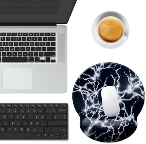 Gaming Mouse Pad Wrist Support,Ergonomic Mouse Pad with Wrist Rest,Comfortable Mousepad with Smooth Wrist Rest,Pain Relief Mouse Pads for Non-Slip Base,Computer,Laptop,Office，Home（Black Lightning）