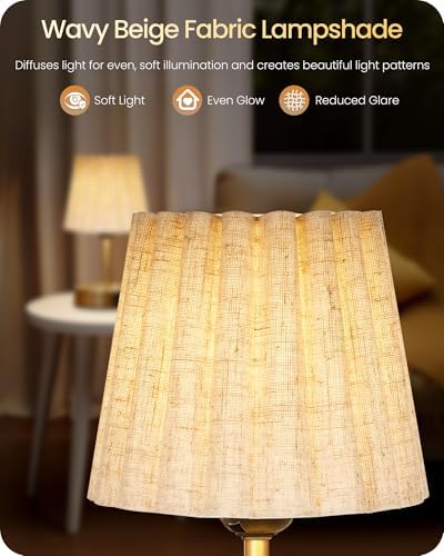 Small Bedside Table Lamp, Touch Dimmable Table Lamp with USB Ports, Nightstand Lamp with a Stepless Dimming LED Bulb, E26 Base, for Bedroom, Study, Desk, Gold and Beige DE16TL05