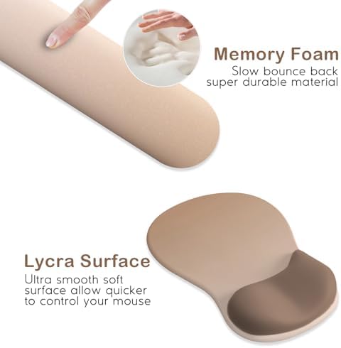 DINKY Upgrade Keyboard Wrist Rest, Mouse Pad with Non-Slip PU Base, Memory Foam Easy Typing Wrist Support Mousepad for Computer Laptop Gaming Office, Brown Mocha