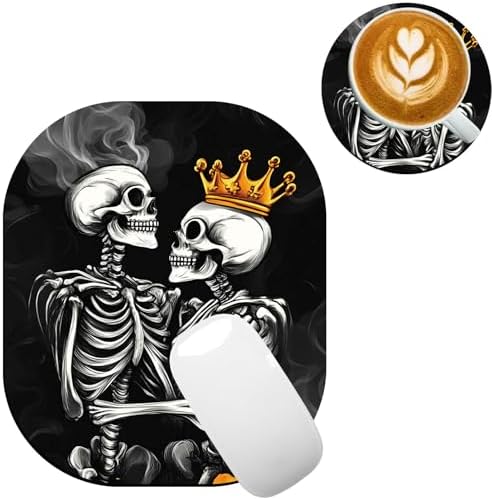 Small Mouse Pad，Mini Mouse Pad 6 x 7 Inch，for Laptop Keyboard Tray Wireless Mouse Home Office Travel，with Non-Slip Rubber Base, Waterproof Mouse Mat，Skull with Crown