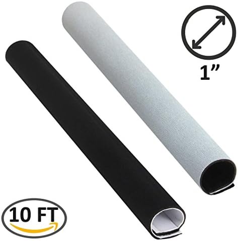 Electiduct 1" Neoprene Easy Cable Wrap with Hook and Loop Fastener Wire Manager Cord Protector - Reversible Black/White - 10 Feet