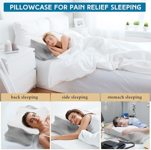HunnmingRe Pillow Case for Cervical Neck, White,Gray, Queen Size