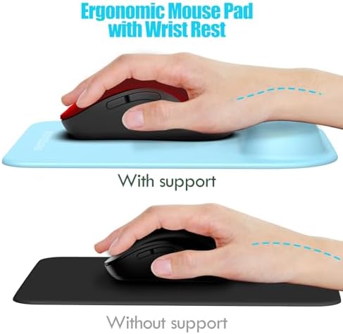 memzuoix Blue Ergonomic Mouse Pad with Wrist Rest Support,Premium Memory Foam Cushioning for Pain Relief, Non-Slip PU Base for Stable Smooth Control - Perfect for Laptop, Computer, and Home Office