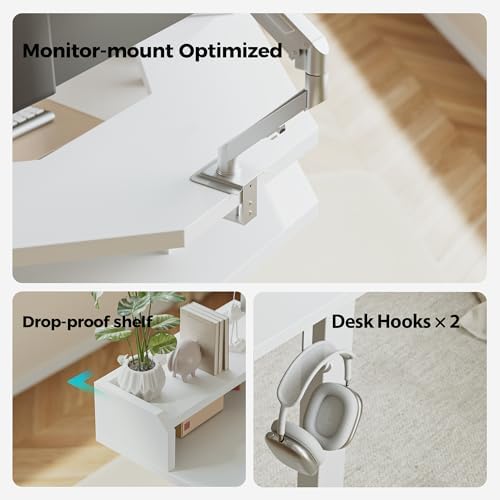 Agilestic 63 Inch L Shaped Electric Standing Desk with Shelf, White