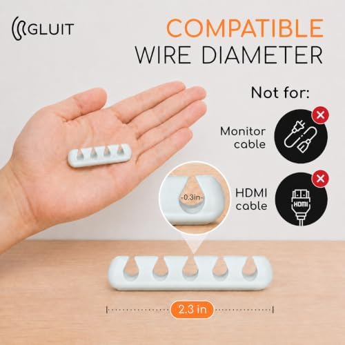 Cord Organizer for Desk, Nightstand Cable Holder, 20 Pack, Multislot, White