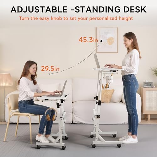 Oransail Small Standing Desk with Wheels, 29.5-45.3 Inch Adjustable Height