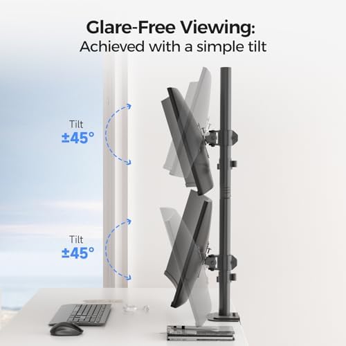 Suptek Dual LED LCD Monitor Stand up Desk Mount for 2 / Two Screens up to 32 inch Extra Tall 31.5" Pole Heavy Duty Fully Adjustable Stand Vertical Array (MD6802)