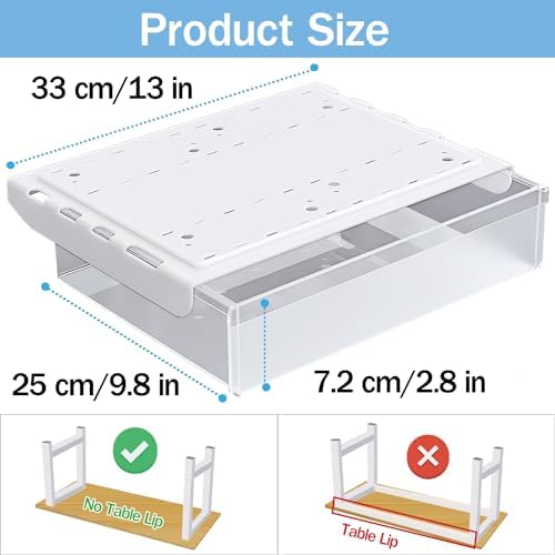 SVNNELP Large Under Desk Table Drawer Storage Organizer A4,Desk Accessories & Workspace Organizers,Hidden Self-Adhesive Under Table Pencil Tray Drawer for Office(Clear White)