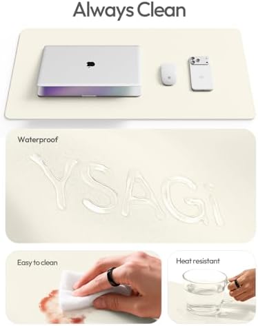 YSAGi Leather Desk Protector, Office Mat, Large Mouse Mat, Non-Slip PU Leather Blotter, Laptop Desk Mat, Waterproof Writing Pad for Office and Home(Cream, 42" x 17.2")