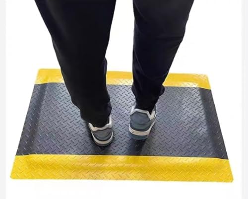 1 Pack Odorless Anti-Fatigue Mat Anti-Static Anti-Fatigue Inline Foot Mat (Gray base yellow edge,0.6Mx0.45Mx20mm)