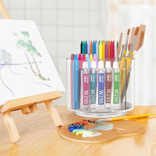 Absonic Pencil Holder for Kids, 360 Rotating Pen Holder for Desk Organizer and Storage, 4 Compartments Art Supply Marker Organizer, Pen Organizer Pencil Holder