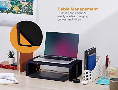 Bostitch Office Konnect Adjustable Monitor Stand Riser, 4 Height Adjustments, Built-In Cable Management, Rubber Feet - Black