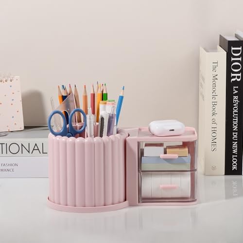 Anyoifax Rotating Pen Holder for Desk Removable Pencil Cup, Large Pink