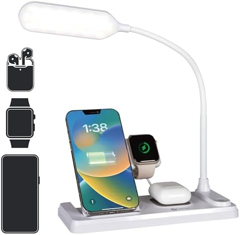 OttLite LED Desk Lamp with Multi-Device Wireless Charging Station, White