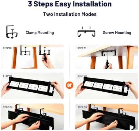 Under Desk Cable Management Tray 28" No Drill Cord Organizer 70lbs Metal