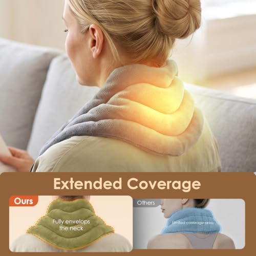 Microwavable Heat Pad for Neck and Shoulders, Warm Compress Wrap, Grey