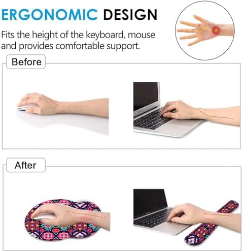Keyboard Wrist Rest and Mouse Pad Wrist Support Set with Coaster,Ergonomic Mouse Pad,Comfortable for Easy Typing, Pain Relief,Memory Foam Keyboard Pad Set for Laptop Mac,Colorful Mandala
